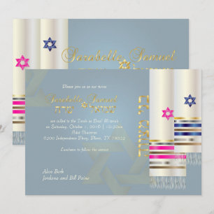 PixDezines Blue/Rosa Tallits/B'nai Mitzvah Inbjudningar