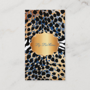 PixDezines blue vintage+cheetah+zebra Visitkort