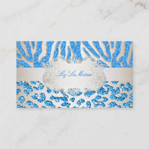 PixDezines blue zebra/leopard/champagne Visitkort