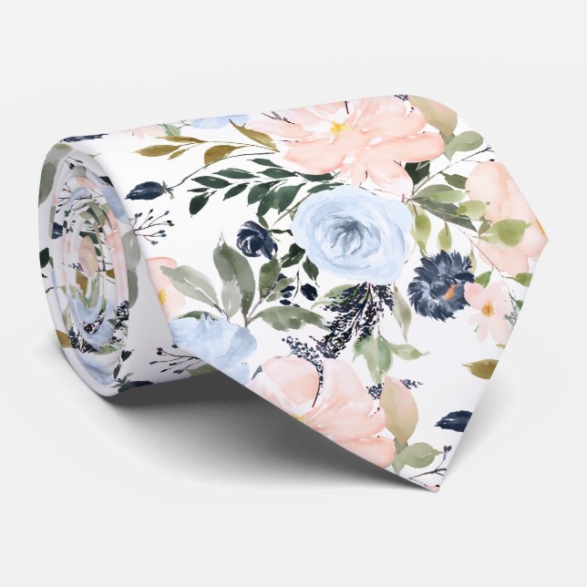 PixDezines Blush Blå Akvarell Blommor DIY färg Slips (Rullad)