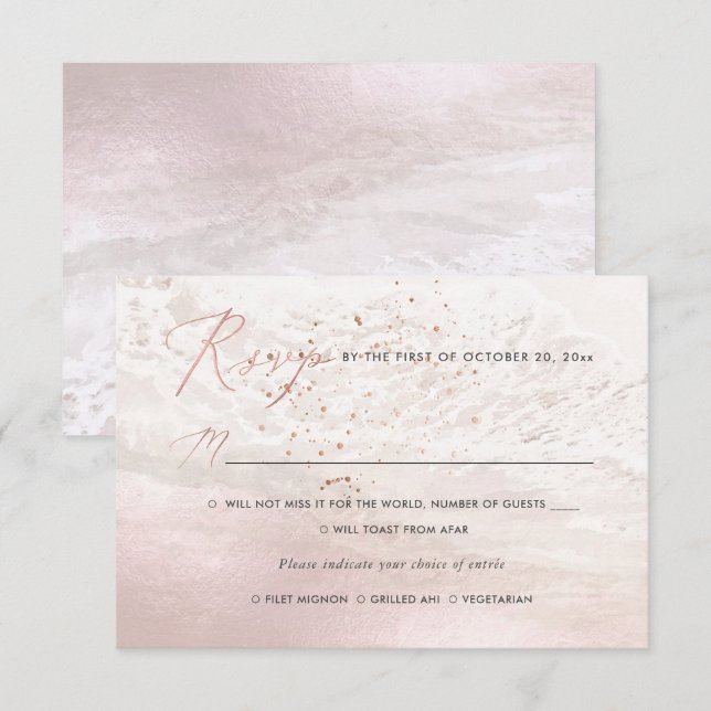 PixDezines Blush Coastal, Strand RSVP med måltid Inbjudningar (Fram/baksida)