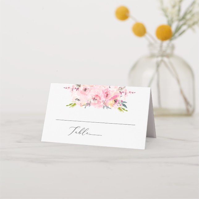 PixDezines Blush Peonies Vattenfärg Blommor Placeringskort (Framsida)