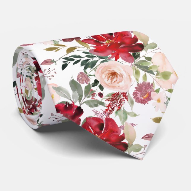 PixDezines Blush Röda Akvarellblommor Gör-det-själ Slips (Rullad)