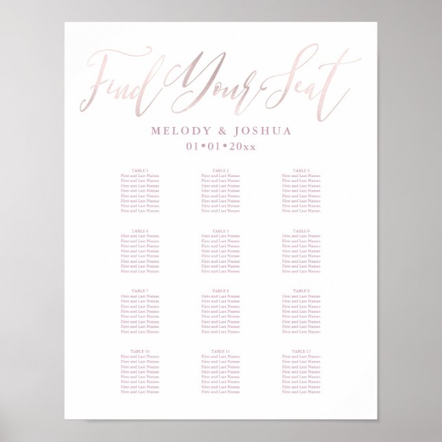 PixDezines Blush Rosa Kalligrafi, Placeringsplan Poster (Framsidan)