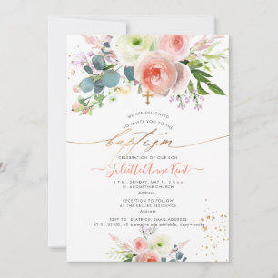 PixDezines Blush Vattenfärg Peonies Dop Inbjudningar