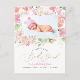 PixDezines Blush Watercolor blommor Flicka Födelse Vykort