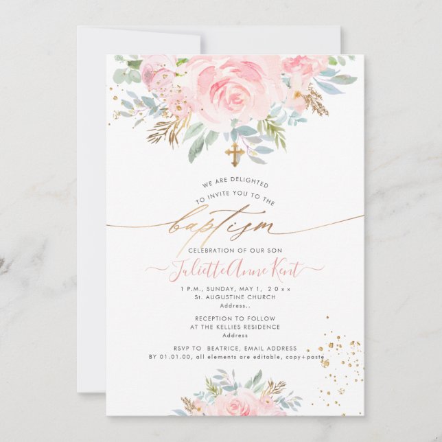 PixDezines Blush Watercolor Rosor Dop Inbjudningar (Framsida)