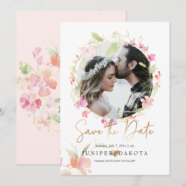 PixDezines Blushing Romance Wavercolor Blomma Inbjudningar (Fram/baksida)