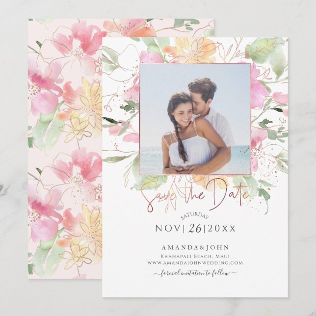 PixDezines Blushing Romantik, Spara datum Inbjudningar (Fram/baksida)