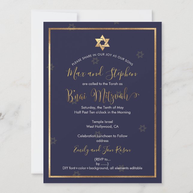 PixDezines Bnai Mitzvah Foto Inbjudningar (Baksida)