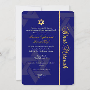 PixDezines Bnai Mitzvah/mörk blått/guld/diy färg Inbjudningar