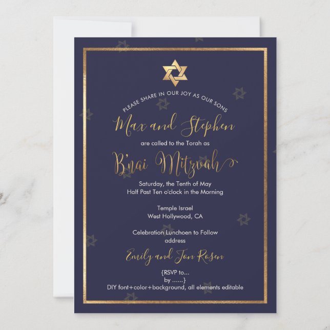 PixDezines Bnai Mitzvah Photo Inbjudningar (Baksida)