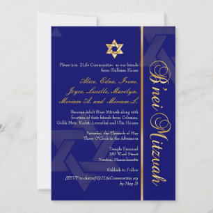 PixDezines B'Nei Mitzvah, Guld+DIY Blue Inbjudningar
