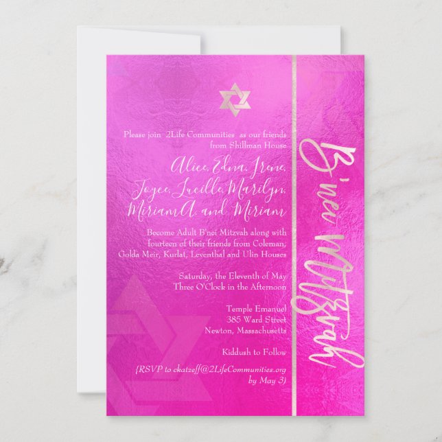 PixDezines B'Nei Mitzvah, +Rosa Inbjudningar (Framsida)