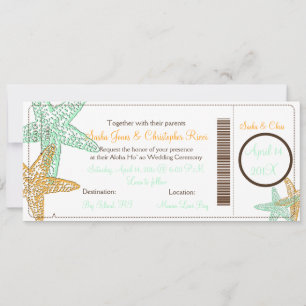PixDezines Boarding Pass+Beach bröllopsinbjudninga Inbjudningar