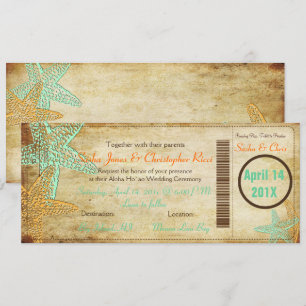 PixDezines Boarding Pass+Beach bröllopsinbjudninga Inbjudningar