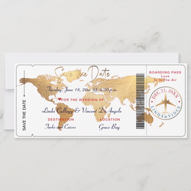 PixDezines Boarding Pass Save the Date, World Map Inbjudningar (Framsida)