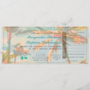 PixDezines Boarding Pass+Vintage Beach Wedding Inbjudningar