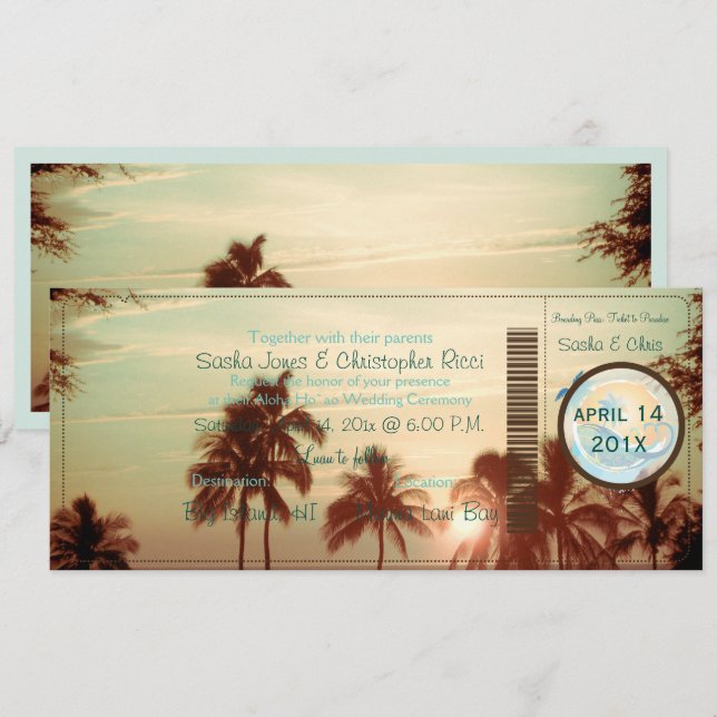 PixDezines Boarding Pass vintage hawaii sunset Inbjudningar (Fram/baksida)