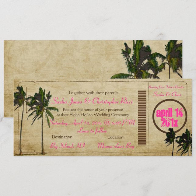 PixDezines Boarding Pass/vintage twin handflatan Inbjudningar (Fram/baksida)