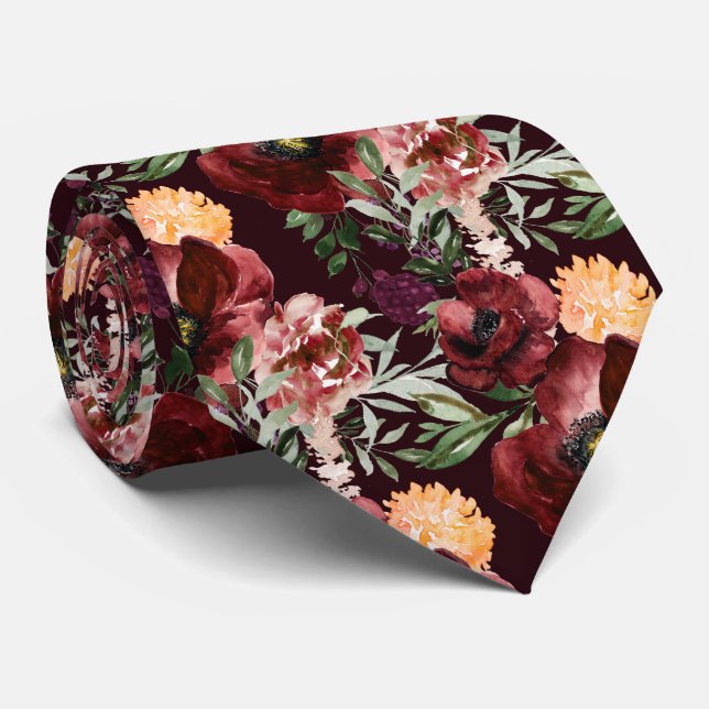 PixDezines Boho Blush Burgunder Vattenfärg Blommor Slips (Rullad)