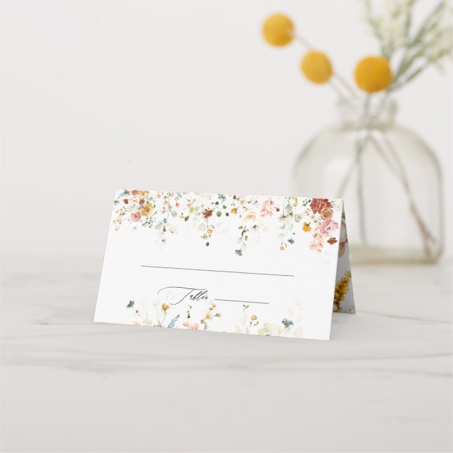 PixDezines Boho Fall Garden Flowers Monogram Ställ Placeringskort (Framsida)