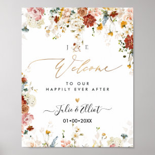 PixDezines Boho Fall Garden Flowers Välkomsttecken Poster