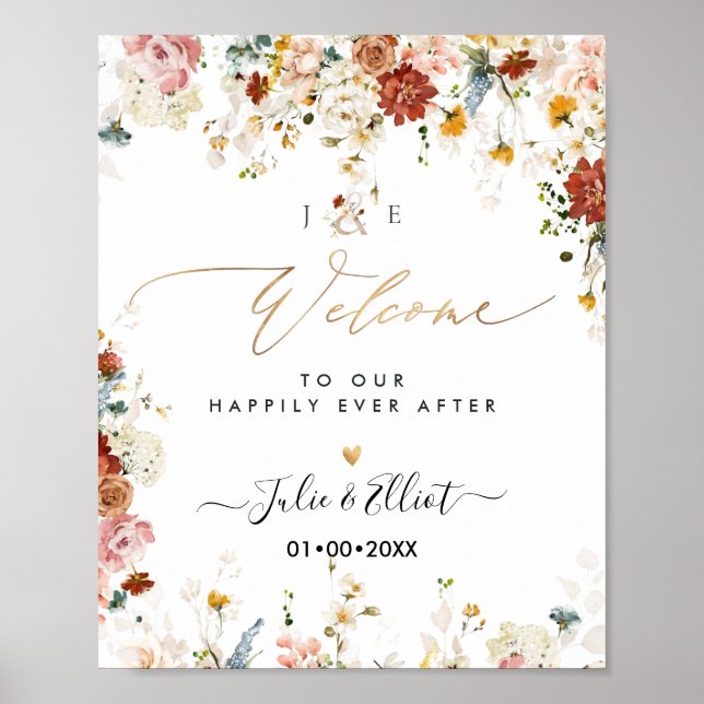 PixDezines Boho Fall Garden Flowers Välkomsttecken Poster (Framsidan)