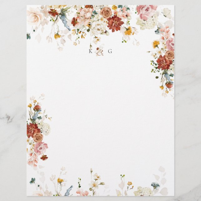 PixDezines Boho Garden Flowers - Monogram Brevhuvud (Framsida)