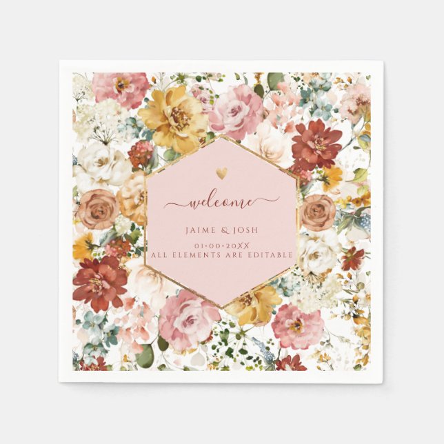 PixDezines Boho H2 Fall Garden Flowers Napkins Pappersservett (Framsidan)