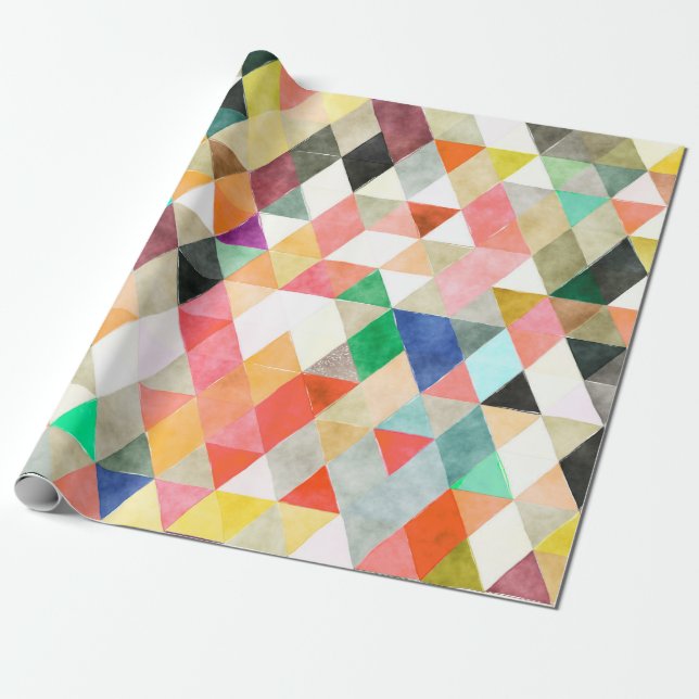 PixDezines Boho Watercolor Trianglar/Geometrisk Presentpapper (Utrullad)