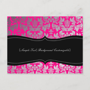 PixDezines Boroque Damask/Silver+Shock rosa Vykort