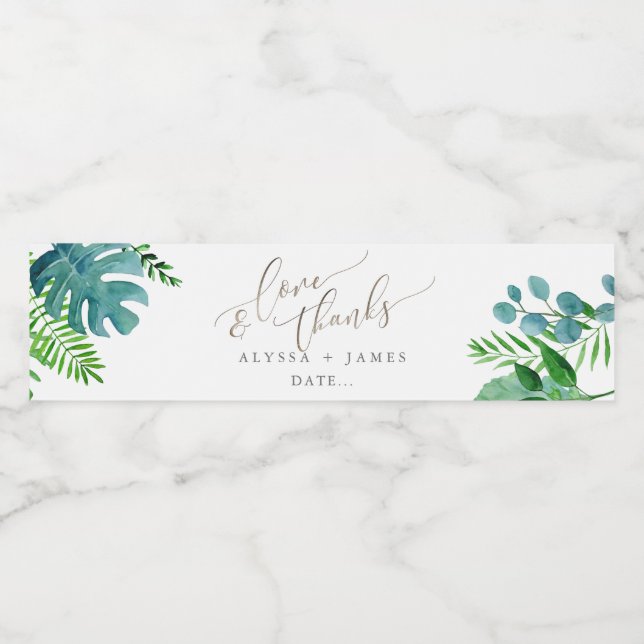 PixDezines Botanical, Tropical Foliage Vattenflaskor Etikett (Singel etikett)