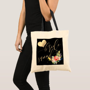 PixDezines Bride Squad Flowe Faux Guld-skript Tygkasse