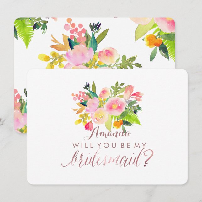 PixDezines Bridesmaid/Blommigt/Vattenfärg/Vår Inbjudningar (Fram/baksida)