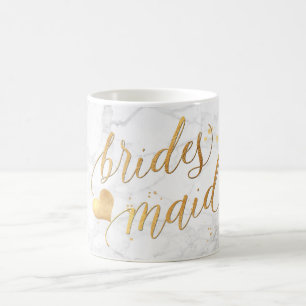 PixDezines Bridesmaid Marble+Faux Guld/Script Kaffemugg
