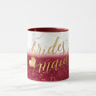 PixDezines Bridesmaid Marble+Guld+Red Glitter Mugg