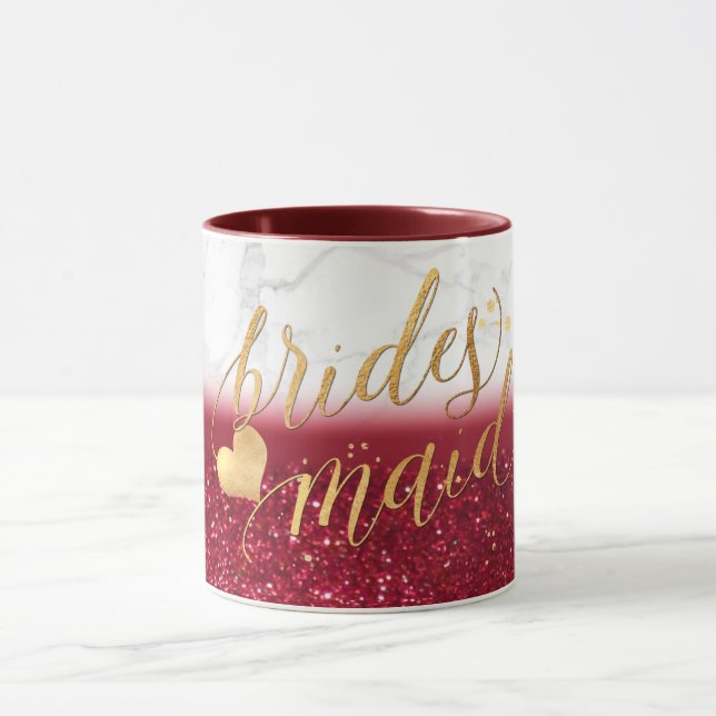 PixDezines Bridesmaid Marble+Guld+Red Glitter Mugg (Center)