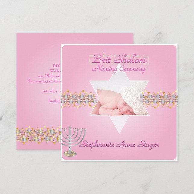 PixDezines brit shalom/foto ram+stjärnor Inbjudningar (Fram/baksida)