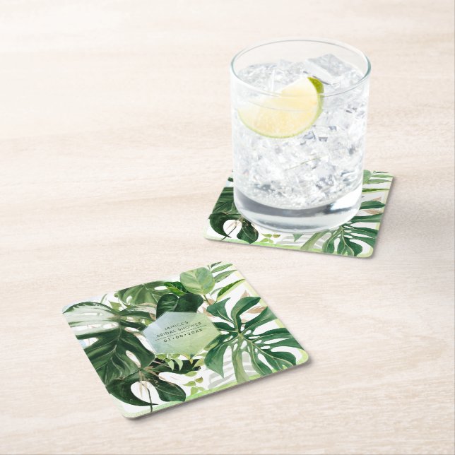 PixDezines Brokig Monstera Tropisk Lövverk Underlägg Papper Kvadrat (Insitu)