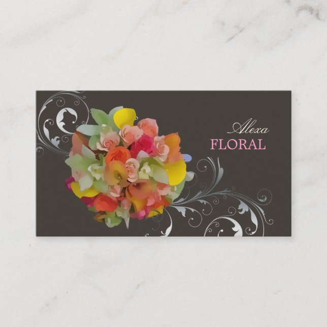 PixDezines bröllopsbukett, florist/diy bakgrund Visitkort (Framsida)