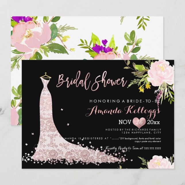 PixDezines Bröllopsdusch Vår Blommig Inbjudningar (Fram/baksida)