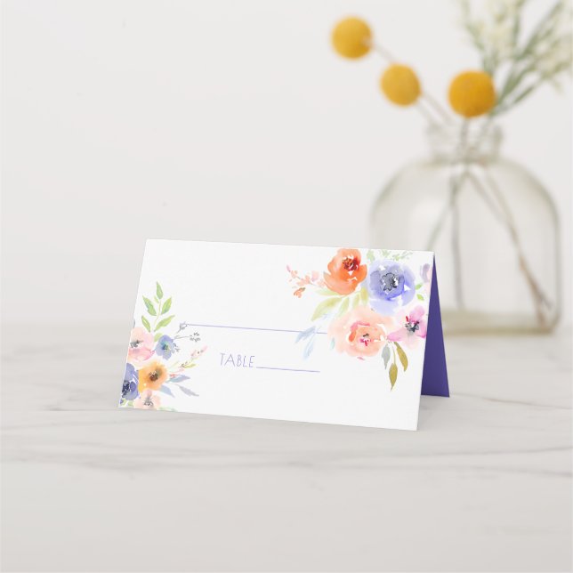 PixDezines Bröllopsdusch Vattenfärg Vårblommor Placeringskort (Framsida)