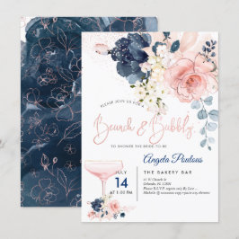 PixDezines Brunch Bubbly Navy Blush H2 blommor Inbjudningar