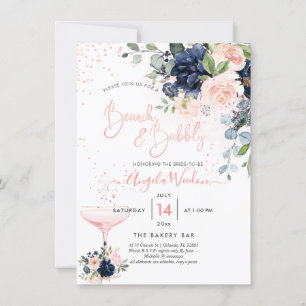 PixDezines Brunch Bubbly Navy Blush H2 blommor Inv Inbjudningar