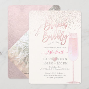 PixDezines Brunch Bubbly/Rosa Champagne Konfetti Inbjudningar