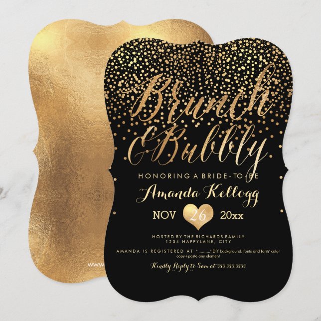 PixDezines Brunch & Bubly Dazzled/Faux Guld Inbjudningar (Fram/baksida)