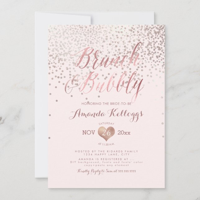 PixDezines Brunch N BubLY/Ro Guld confetti Inbjudningar (Framsida)