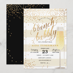 PixDezines Brutch+Bubbelfaux Guld-konfetti Inbjudningar