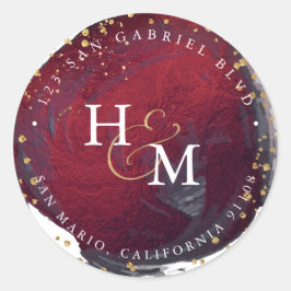 PixDezines Burgunder Falskt Guld Script Et-tecken  Runt Klistermärke